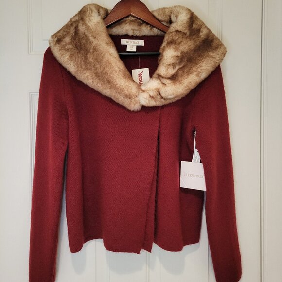 Ellen Tracy Sweaters - ELLEN TRACY Faux Fur Collar Cardigan NWT
